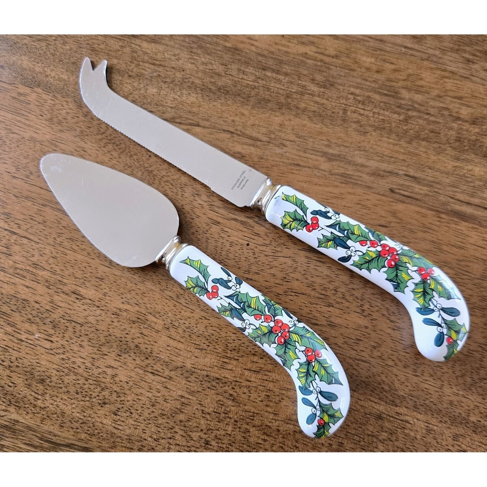 VTG Sheffield England Christmas Holly Berries Stainless Steel Cheese Knife Set